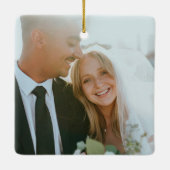 Moderne Pas getrouwd met kerstfeest 2 foto Keramisch Ornament (Achterkant)