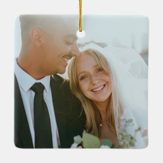 Moderne Pas getrouwd met kerstfeest 2 foto Keramisch Ornament (Achterkant)