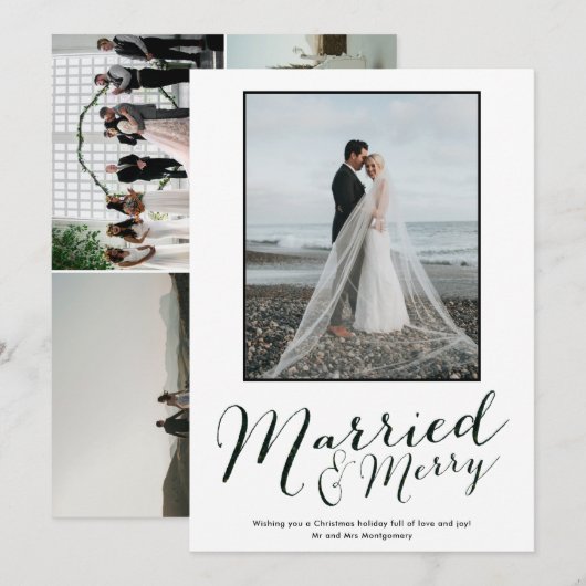 Moderne Pas getrouwd Photo Collage Holiday Card Feestdagenkaart (Voorkant / Achterkant)