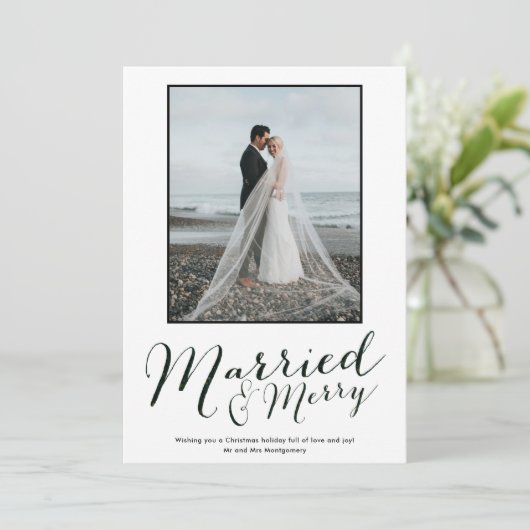 Moderne Pas getrouwd Photo Collage Holiday Card Feestdagenkaart (Staand voorkant)
