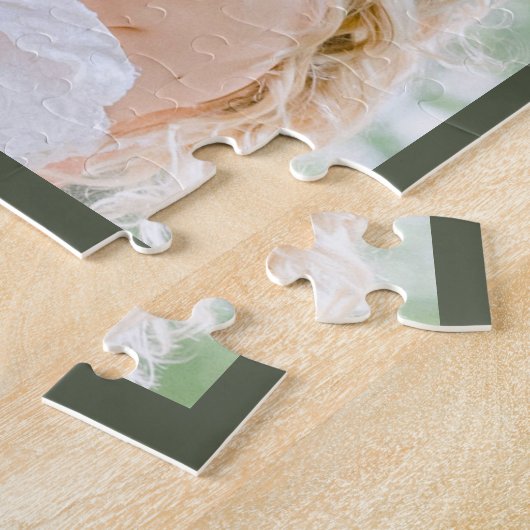 Moderne Pas getrouwd Photo Collage Names Monogram Legpuzzel (Zijkant)