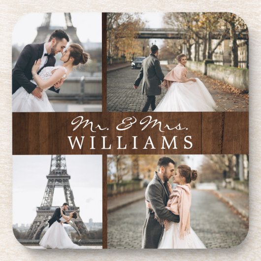 Moderne Pas getrouwd van het Monogram van het Foto Bier Onderzetter (Voorkant)