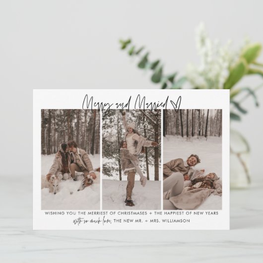 Moderne Pas getrouwd, vrolijk en gehuwd vakantieka Feestdagenkaart (Staand voorkant)