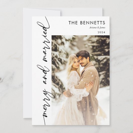 Moderne Pas getrouwd Vrolijk & Getrouwd Foto Feestdagenkaart (Voorkant)