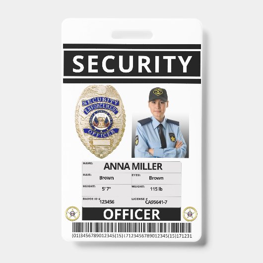 Moderne pas op maat voor beveiligingsfunctionaris badge (Voorzijde)