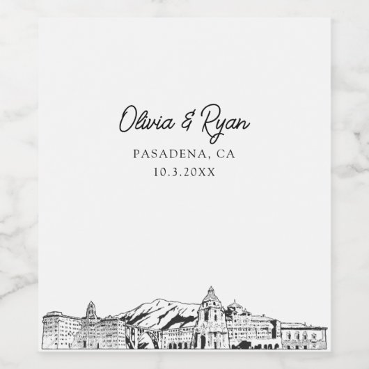 Moderne Pasadena bruiloft op maat Wijn Etiket (Enkel label)