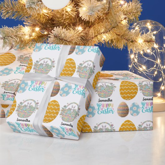 Moderne Pasen Eieren Patroon Aangepaste Naam Cadeaupapier (Feestdagen)