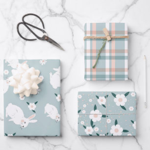 Moderne Pasen Saffier blauw en roze set van 3 Inpakpapier Vel