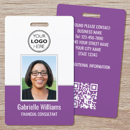 Moderne pasfoto Werknemer QR Beveiliging Paarse Ba Badge