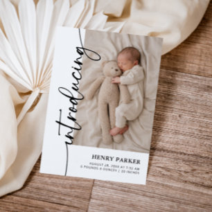 Moderne pasgeboren baby foto geboorteaankondiging aankondiging