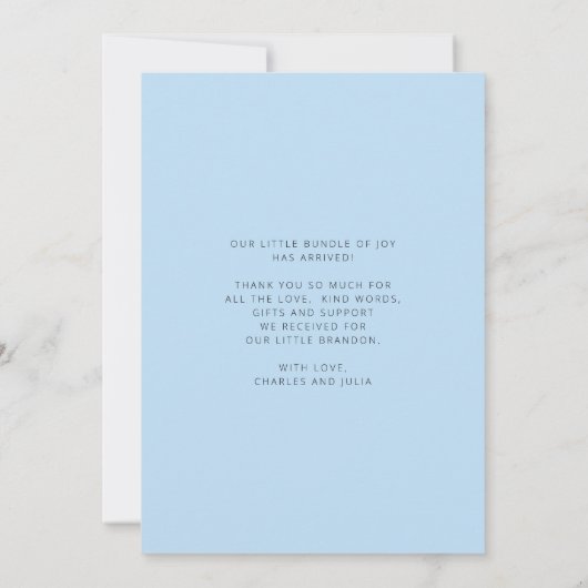 Moderne Pasgeboren Baby Fotocollage Stats Blue Bir Aankondiging (Achterkant)