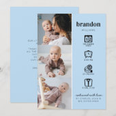 Moderne Pasgeboren Baby Fotocollage Stats Blue Bir Aankondiging (Voorkant / Achterkant)