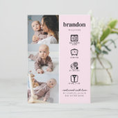 Moderne Pasgeboren Baby Fotocollage Stats Roze Geb Aankondiging (Staand voorkant)