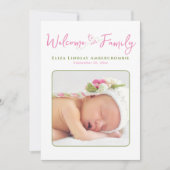 Moderne pasgeboren baby meisje geboorte aankondiging (Voorkant)