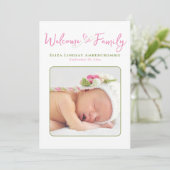 Moderne pasgeboren baby meisje geboorte aankondiging (Staand voorkant)