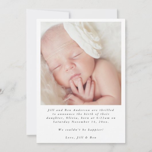 Moderne pasgeboren foto Elegante kalligrafie geboo Aankondiging (Achterkant)