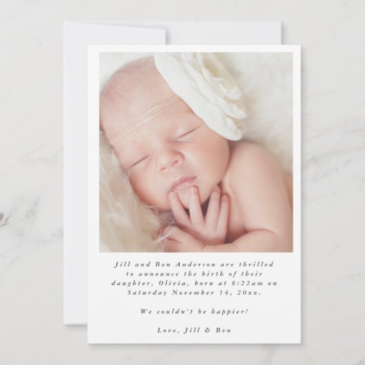 Moderne pasgeboren fotokalligrafie Geboorte Aankondiging (Achterkant)