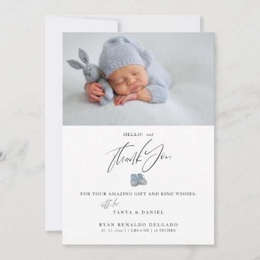 Moderne pasgeboren geboorte aankondiging foto dank (Voorkant)