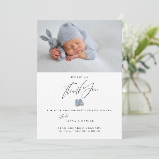 Moderne pasgeboren geboorte aankondiging foto dank (Staand voorkant)