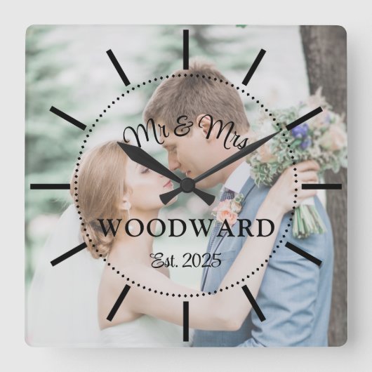 Moderne Passen getrouwd bruiloft foto Vierkante Klok (Voorkant)