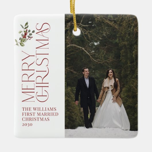 Moderne Passen getrouwd trouwden voor het eerst me Keramisch Ornament (Voorkant)