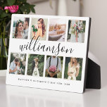 Moderne Passen getrouwd Weddenschap Foto Collage K Fotoplaat<br><div class="desc">Speciaal gepersonaliseerd bordpapier voor een nieuwe bruiloft om je eigen speciale huwelijksfoto's en herinneringen weer te geven. Ons ontwerp is voorzien van een eenvoudig rasterontwerp met acht foto-collage met uw achternaam die is ontworpen in een prachtige, handgeschreven zwarte scriptstijl. Elke foto is gemaakt met een simpele goudkleurige offset grens. Pas...</div>