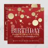 Moderne Passie Red+Gold Birthday-uitnodigingen Kaart (Voorkant / Achterkant)