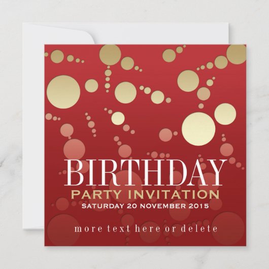 Moderne Passie Red+Gold Birthday-uitnodigingen Kaart (Voorkant)