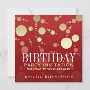 Moderne Passie Red+Gold Birthday-uitnodigingen Kaart