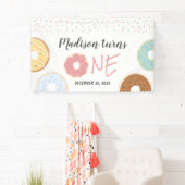 Moderne pasta Donuts en prinkles eerste verjaardag Spandoek (Insitu)