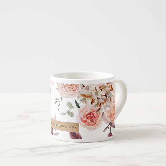 Moderne pastbloemen en gepersonaliseerde Kraft-cad Espresso Kop (Voorkant rechts)