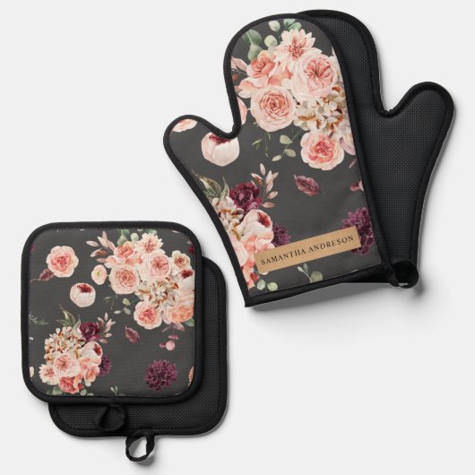 Moderne pastbloemen en gepersonaliseerde Kraft-cad Ovenwant & Pannenlap Set (Voorkant / Achterkant)