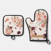 Moderne pastbloemen en gepersonaliseerde Kraft-cad Ovenwant & Pannenlap Set (Voorkant)