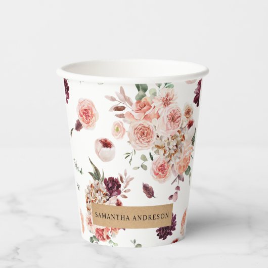 Moderne pastbloemen en gepersonaliseerde Kraft-cad Papieren Bekers (Voorkant)