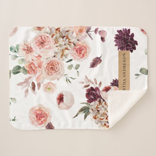 Moderne pastbloemen en gepersonaliseerde Kraft-cad Sherpa Deken (Voorkant (horizontaal))