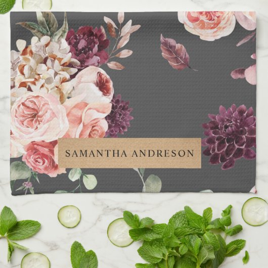 Moderne pastbloemen en gepersonaliseerde Kraft-cad Theedoek (Gevouwen)