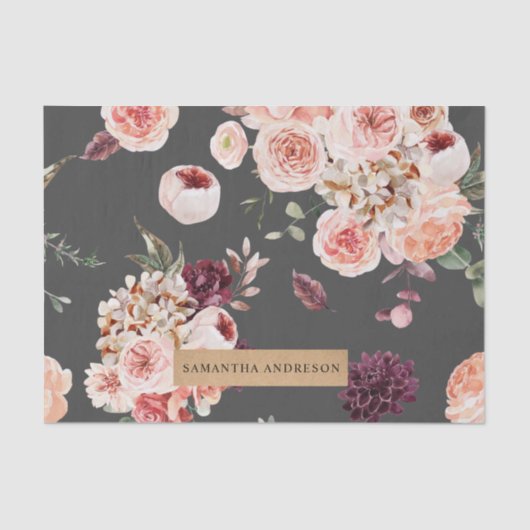 Moderne pastbloemen en gepersonaliseerde Kraft-cad Tissuepapier (Voorkant)