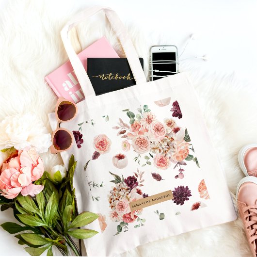 Moderne pastbloemen en gepersonaliseerde Kraft-cad Tote Bag