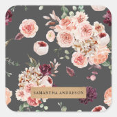 Moderne pastbloemen en gepersonaliseerde Kraft-cad Vierkante Sticker (Voorkant)