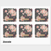 Moderne pastbloemen en gepersonaliseerde Kraft-cad Vierkante Sticker (Vel)
