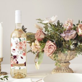 Moderne pastbloemen en gepersonaliseerde Kraft-cad Wijn Etiket