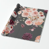 Moderne pastbloemen en kraft Black Cadeaupapier (Uitgerold)