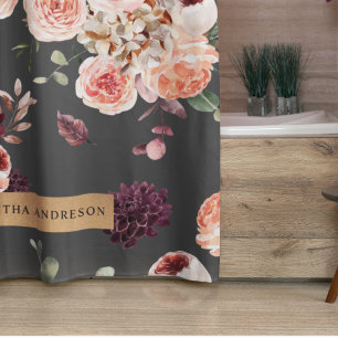 Moderne pastbloemen en kraft Black Douchegordijn