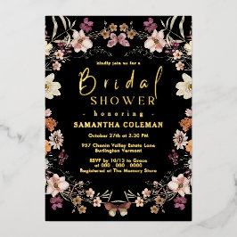Moderne pasteel Wildflower Black Boho Vrijgezellen Folie Uitnodiging