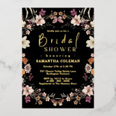 Moderne pasteel Wildflower Black Boho Vrijgezellen Folie Uitnodiging (Voorkant)