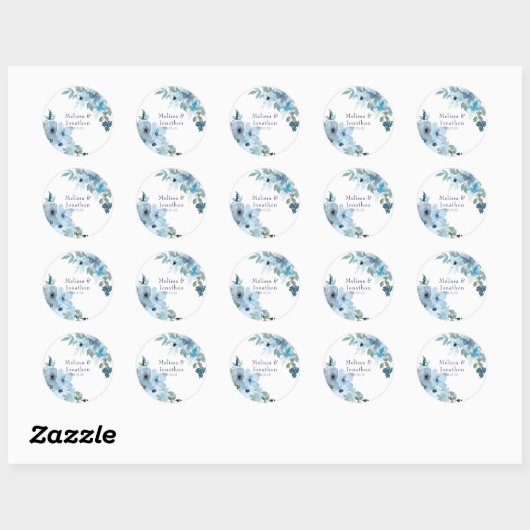 Moderne pasteelblauwe Rozen Ronde Sticker (Vel)