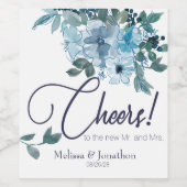 Moderne pasteelblauwe Rozen Wijn Etiket (Enkel label)