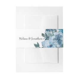 Moderne pasteelblauwe Waterverf Rozen huwelijk Uitnodigingen Wikkel