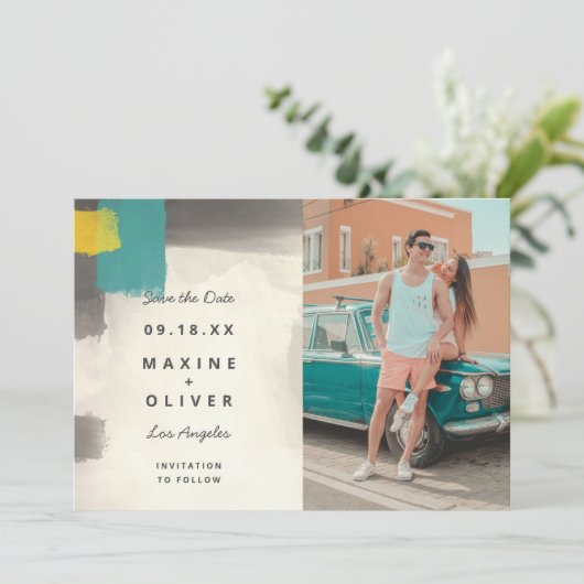 Moderne pasteelbruiloft save the date (Staand voorkant)