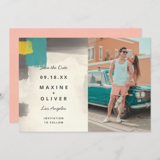 Moderne pasteelbruiloft save the date (Voorkant / Achterkant)